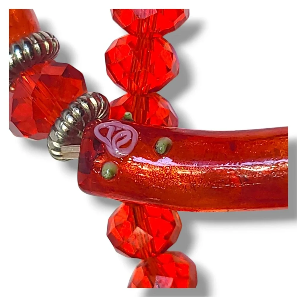 Red‎ Lampwork Glass & Crystal Beads Stretch Bracelet Stack of 2